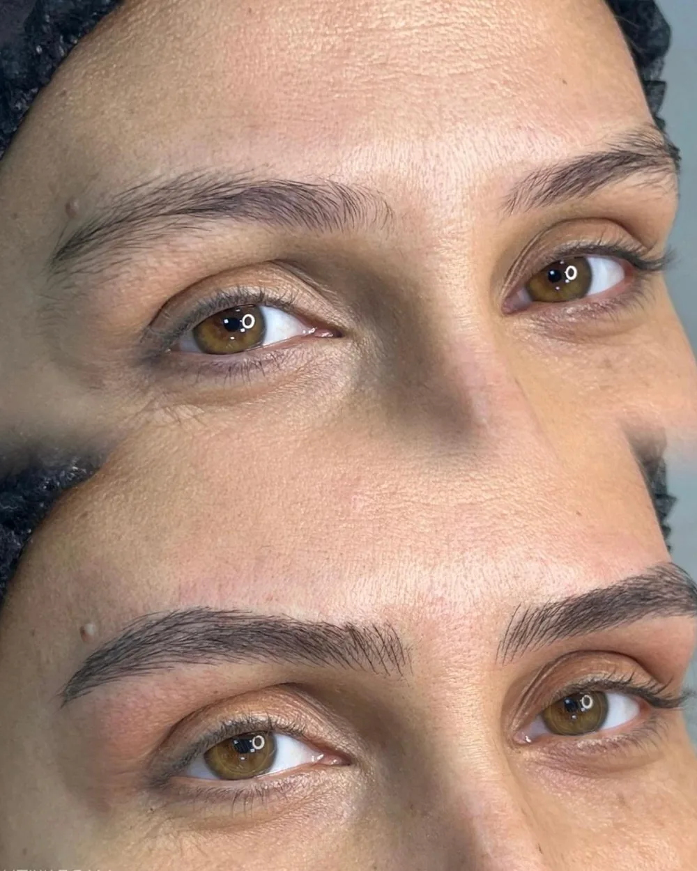 Antes e depois de micropigmentação de sobrancelha masculina fio a fio, aparência natural